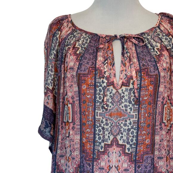 Lucky Brand Tapestry Scarf Print Top Womens Size 3X Pastel Boho Peasant Blouse - Picture 3 of 9